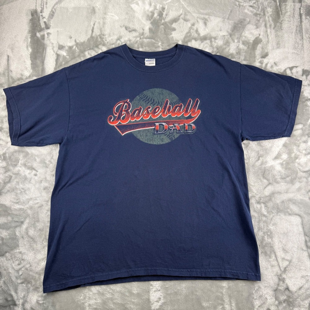 Gildan Mens Baseball Dad Graphic T-Shirt Navy Blue Heavy 100% Cotton XL